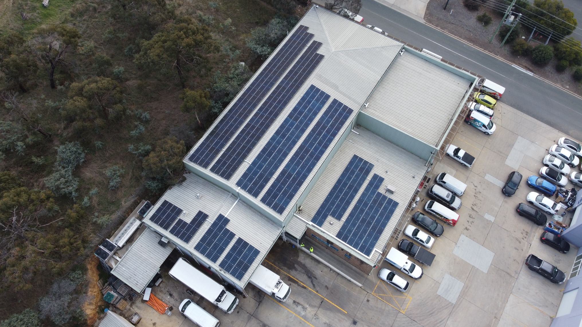 Industrial warehouse roof with a large Solar PV array