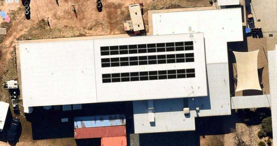 Aerial of rooftop solar arrays at AFP Majura