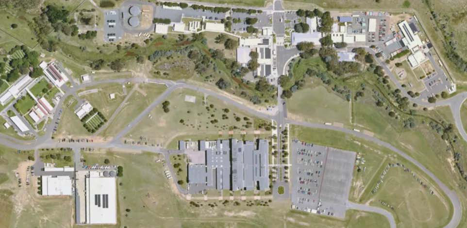 Aerial of rooftop solar arrays at AFP Majura
